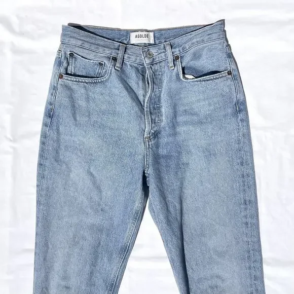 Agolde Riley Straight Leg Button Fly Jeans Womens 27 Blue Light Wash Organic - Picture 2 of 8